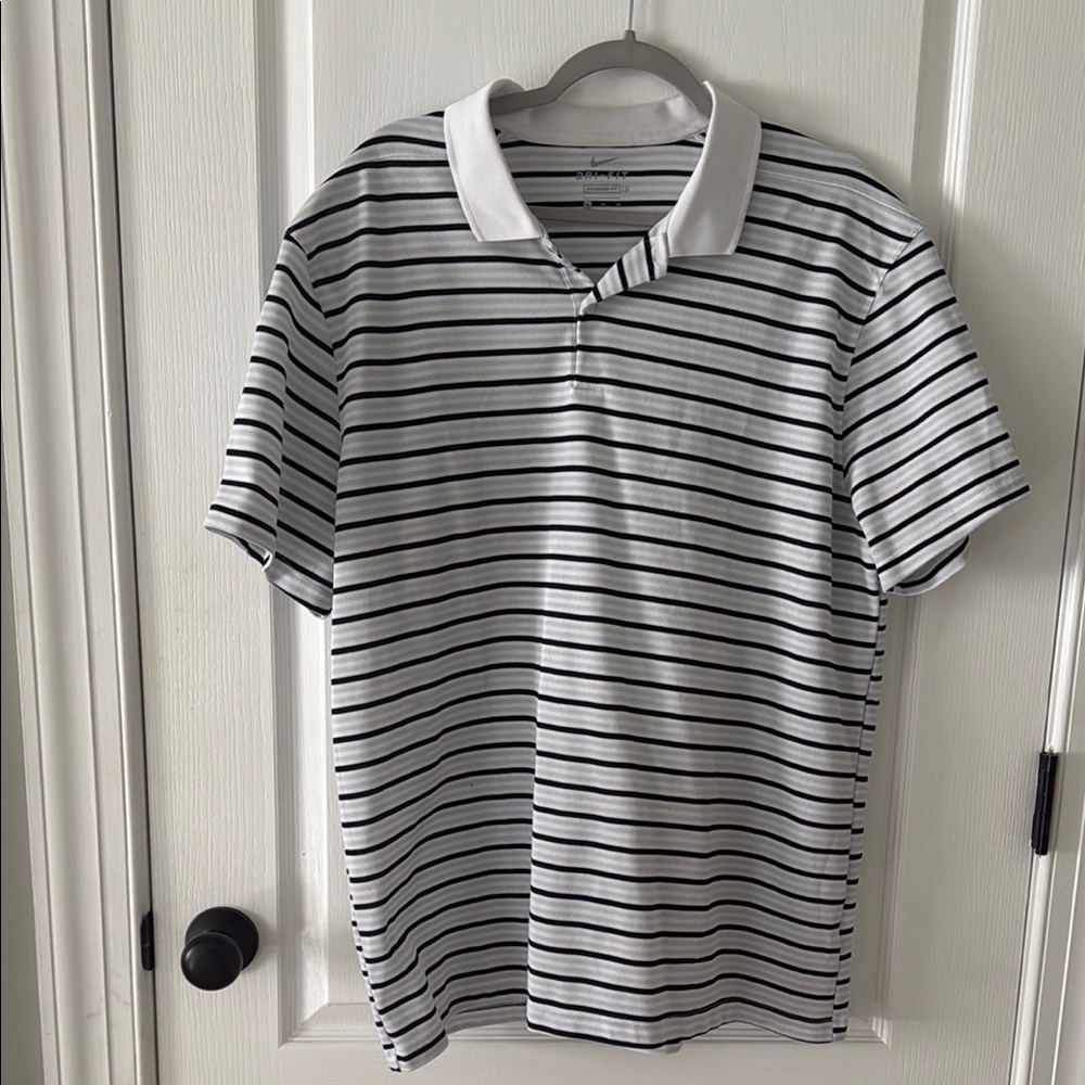 Nike Dri-Fit Men's Striped Polo Shirt - Navy Blue and White